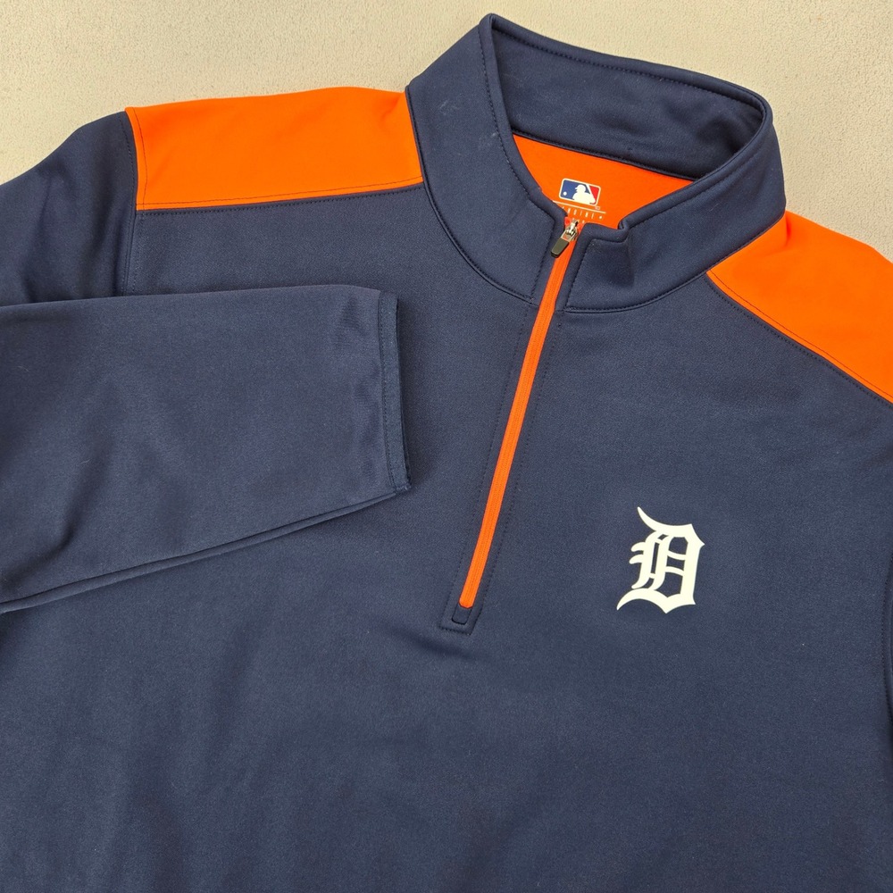 MLB Genuine Merchandise Mens 2XL Detroit Tigers Quarter Zip Pullover Sporty Navy